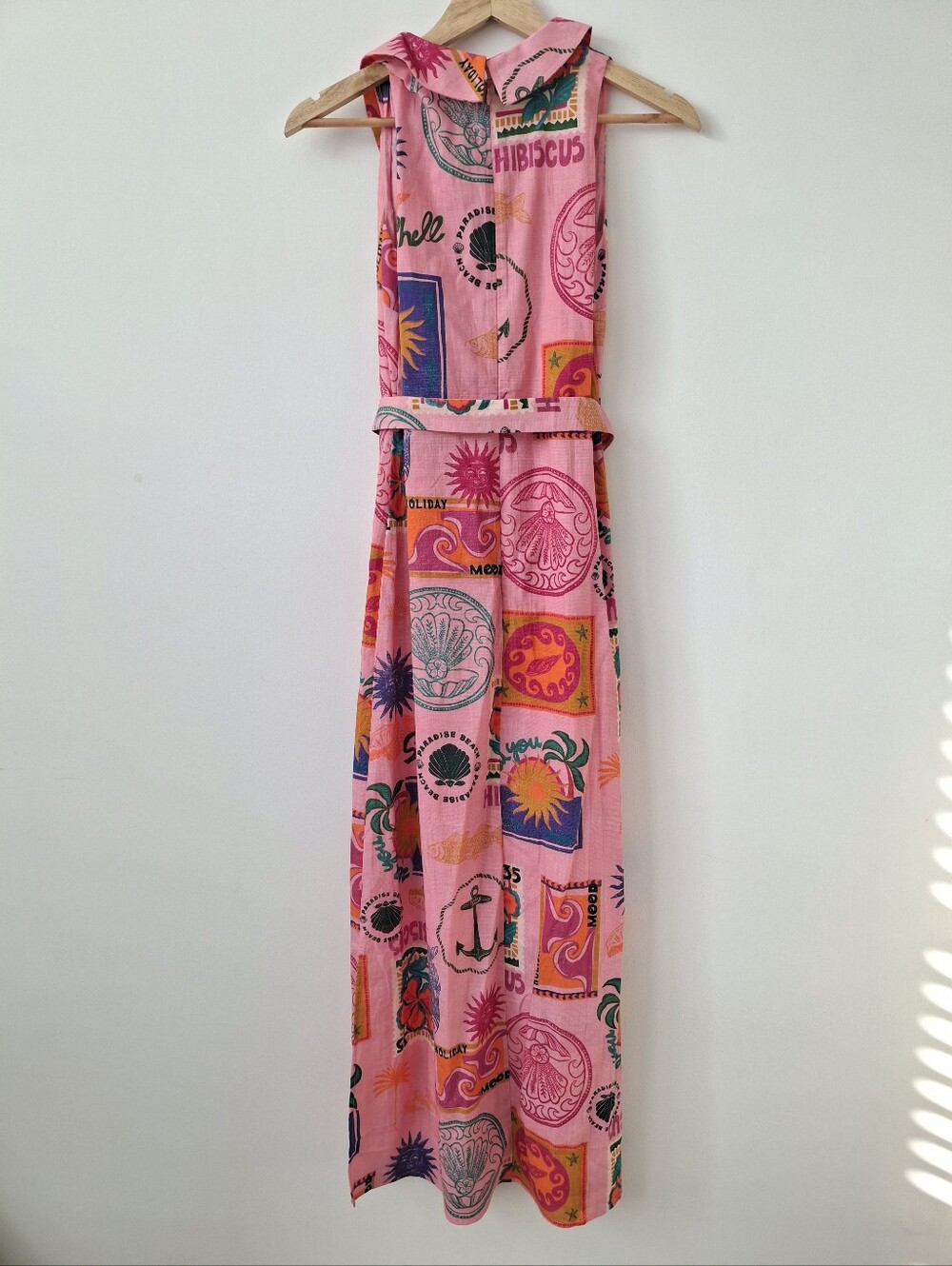 (New) Anna Cate – Hibiscus Belted Midi Novelty Print Dress (Pink) Women's XS - Picture 3 of 14